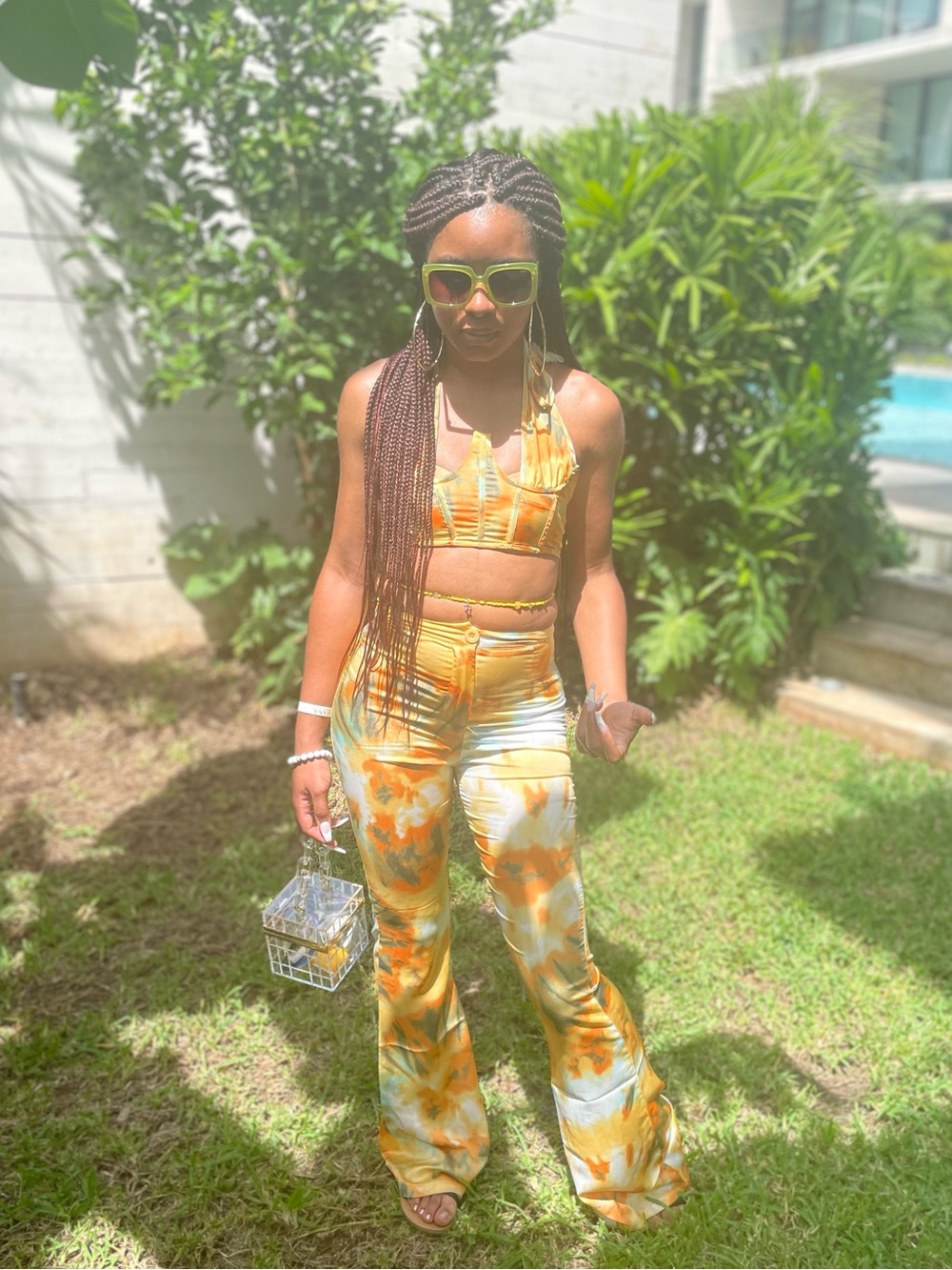 PrettyLittleThing Yellow Tie-Dye Halter Jumpsuit